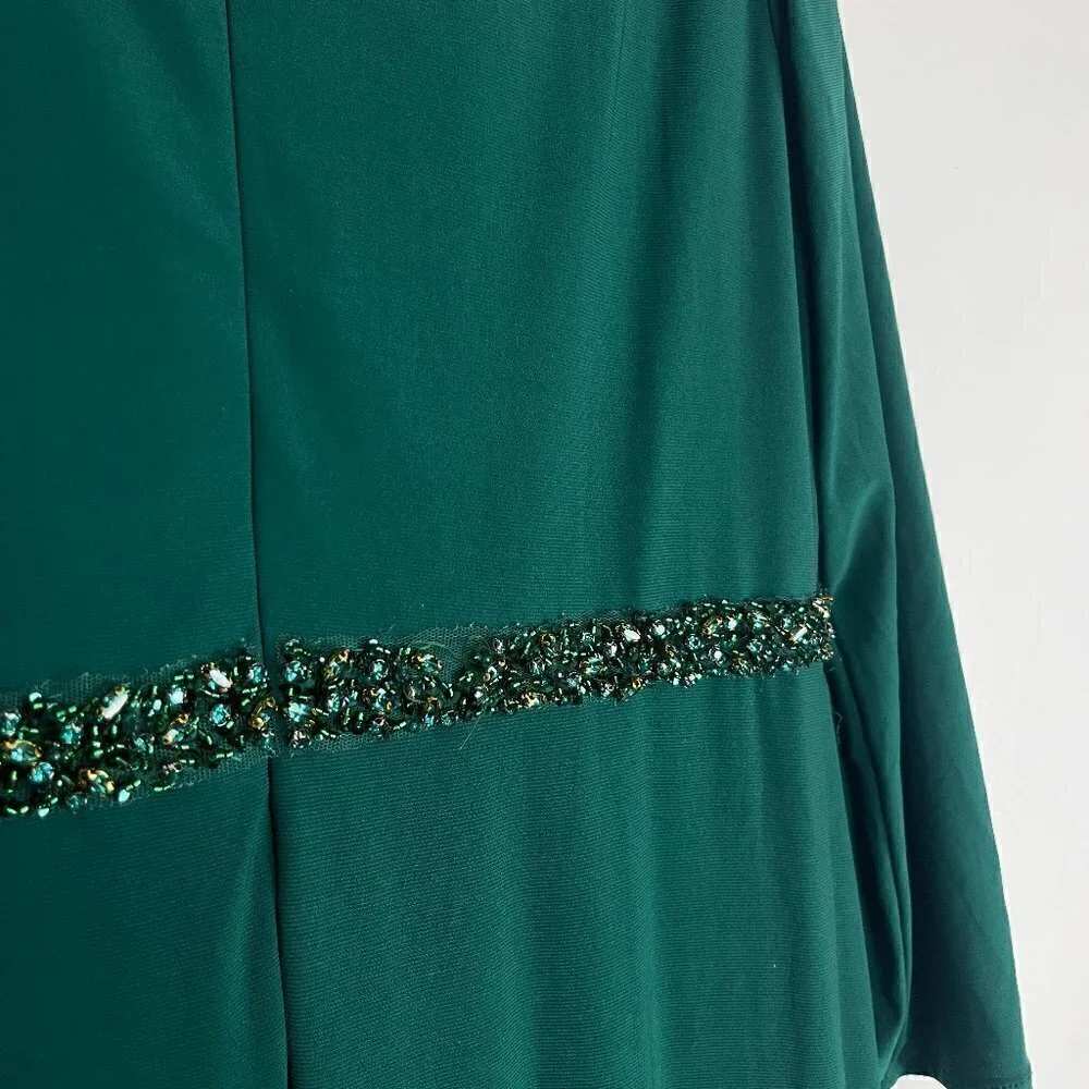 MAC DUGGAL Belted Faux Wrap Long Sleeve Jersey Gown in Green Size US 14W